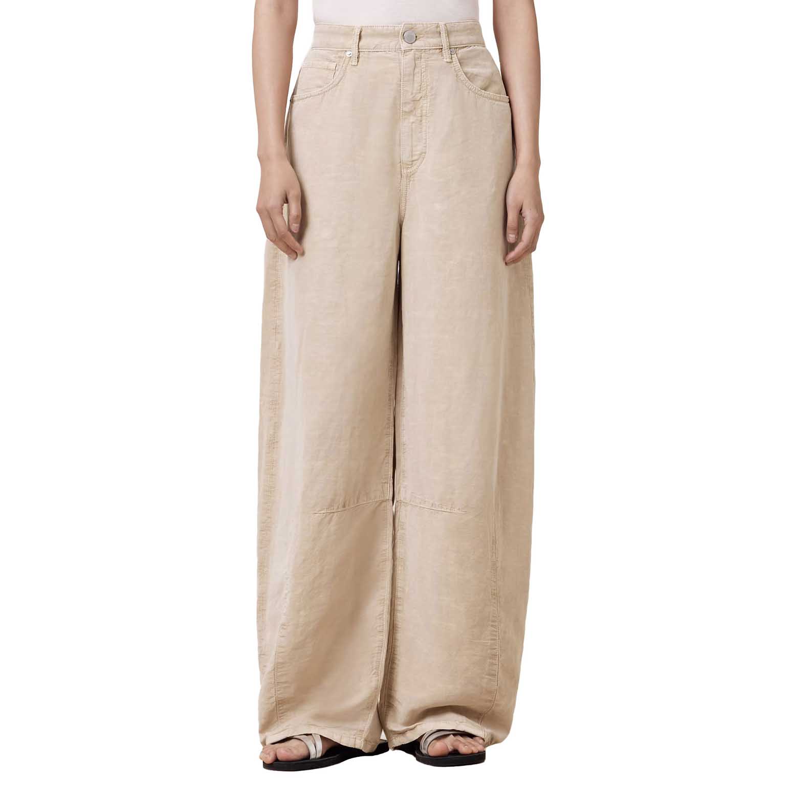 AllSaints Jett Barrel Leg Linen Blend Trousers